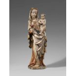 A carved wood figure of the Virgin and Child, probably Salzburg, circa 1410/20Carved three-