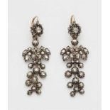 A pair of Parisian pendeloque diamond earringsSilver and 18k red gold earrings designed as a rosette