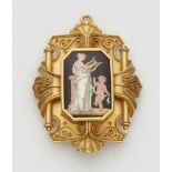 An 18k gold Historicist pendant with an enamelled miniatureRectangular enamel plaque with