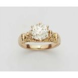 An 18k rose gold "Matahari" diamond ringThe ring band with Renaissance revival engraved decor