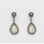 A pair of natural pearl pendant earringsSilver and 14k gold earrings of floral design set with