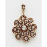 An 18k gold and diamond pendant broochDesigned as a rosette cluster set with 17 rose-cut diamonds,