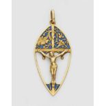 An 18k gold Art Nouveau crucifix pendantLatin form crucifix with corpus christi in an oval