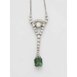 An 18k white gold and tourmaline collier negligéMobile pendant set with 33 old-cut diamonds (the