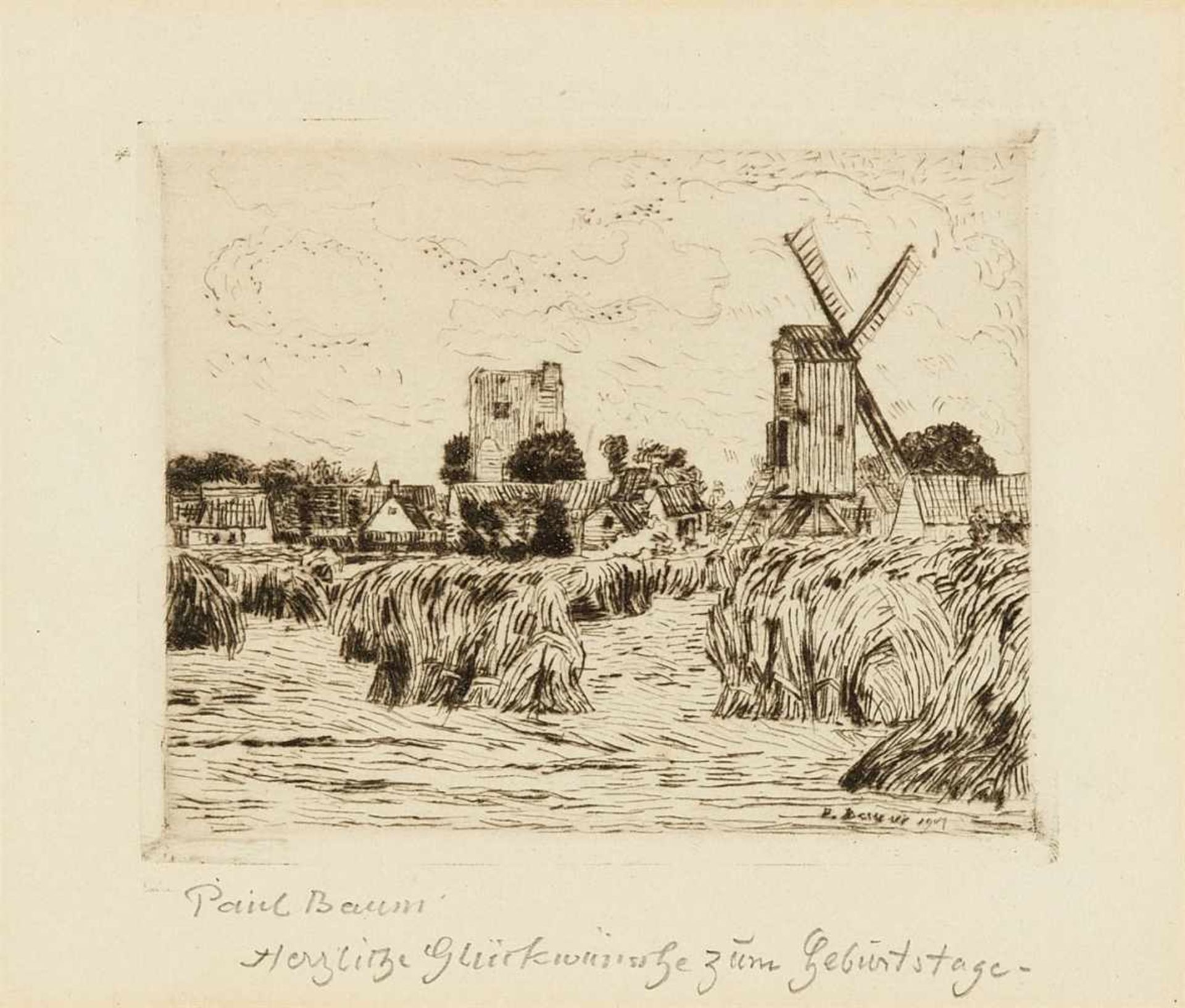 Paul BaumKorngarben vor St. Anna mit Windmühle, Kirchturm und Rathaustürmchen<b - Bild 2 aus 4