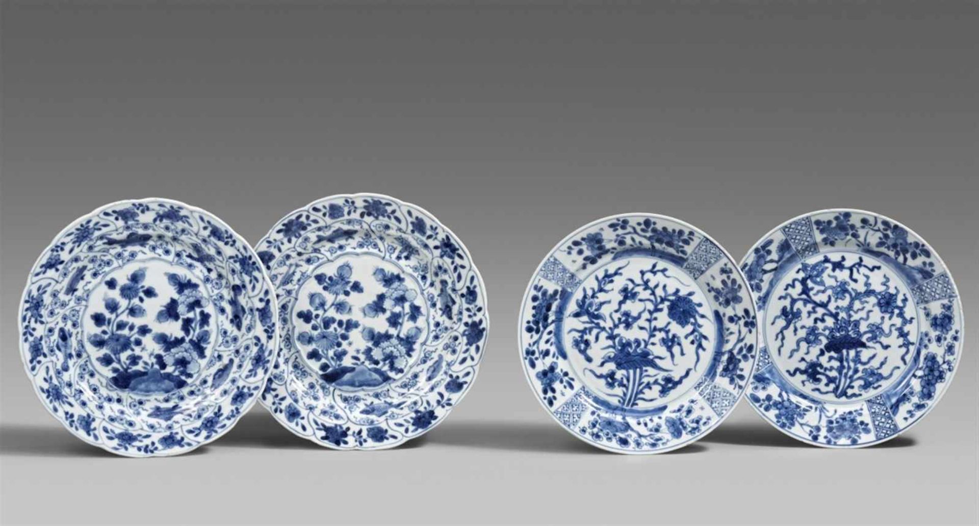 Four blue and white dishes. Kangxi period (1662-1722)