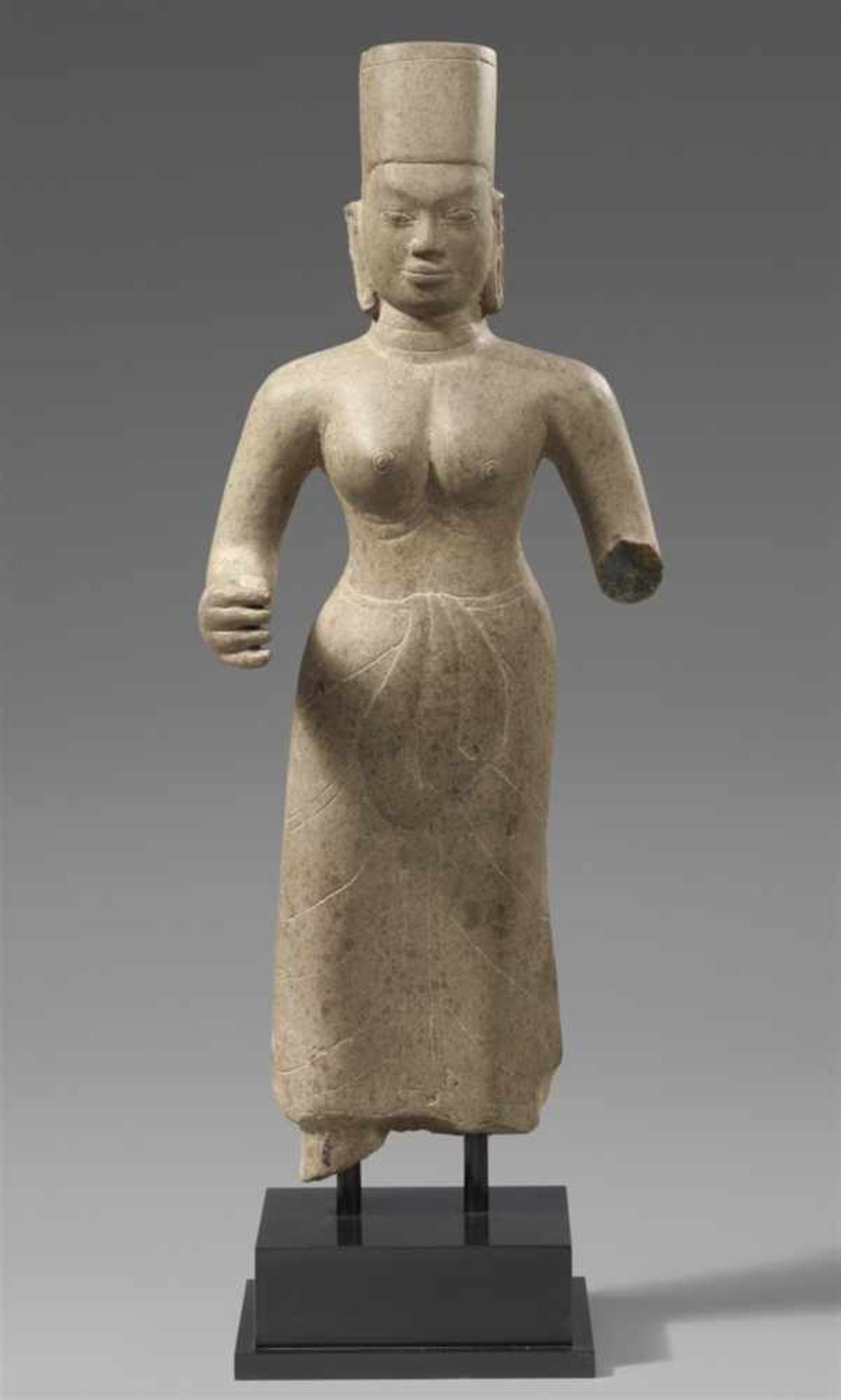 A Pre-Angkor sandstone figure of a devi. Cambodia/Mekong delta. 7th century