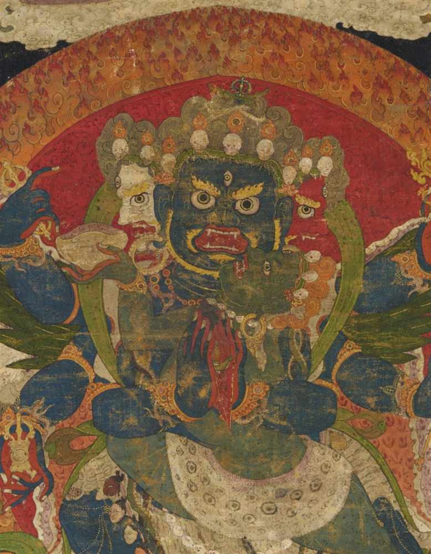 A Tibetan blackground thangka of Vajrakila in yab-yum. Around 1700 - Bild 2 aus 2