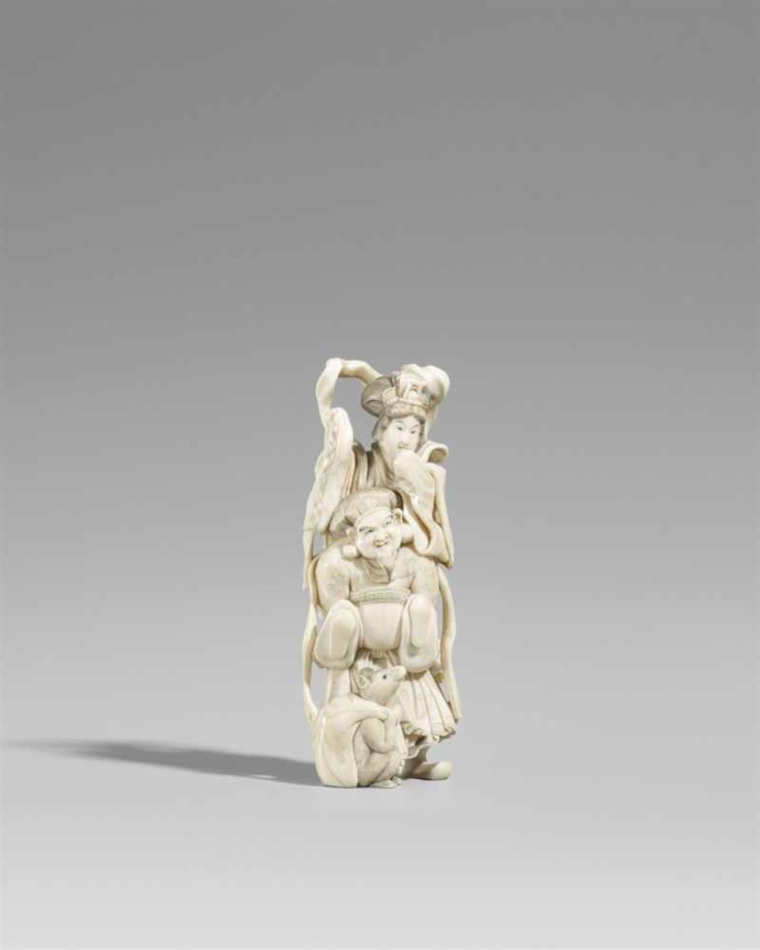 A ivory okimono of Daikoku and Benten. Late 19th century