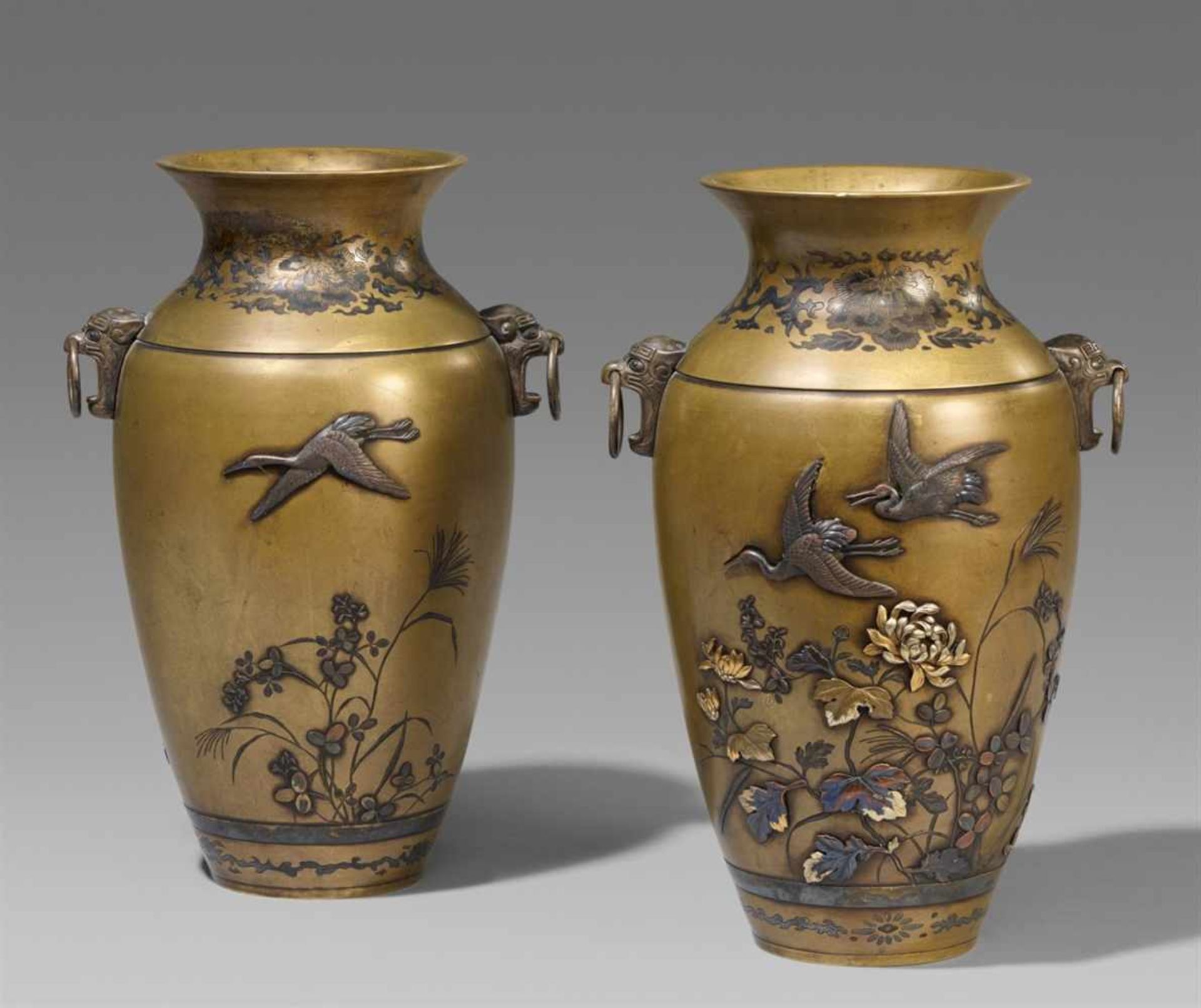 A pair of sentoku vases. Late 19th century