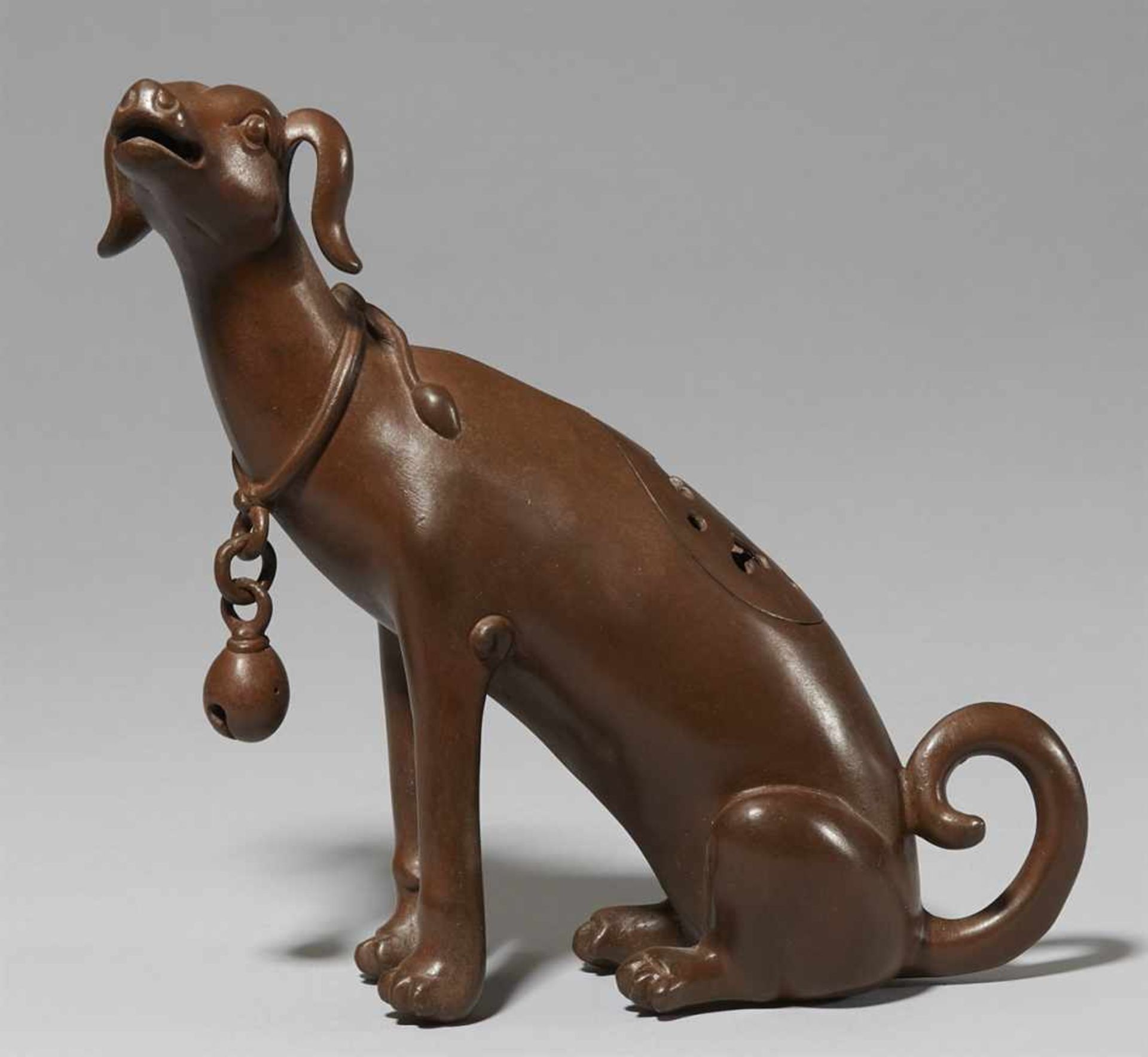 A bronze incense burner in shape of a whippet. Edo period or later