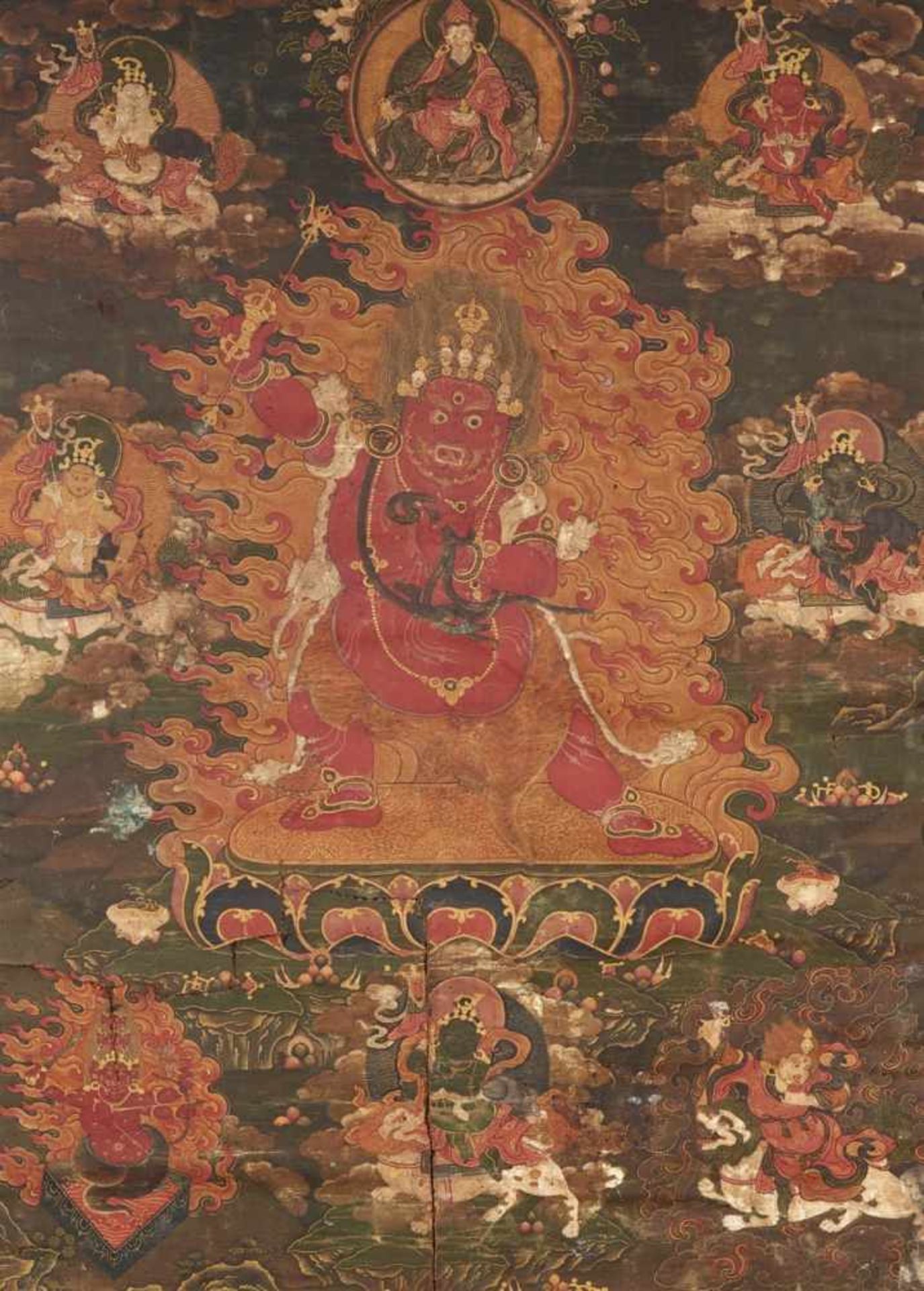 A Tibetochinese thangka of Rakta Yamari. 18th century