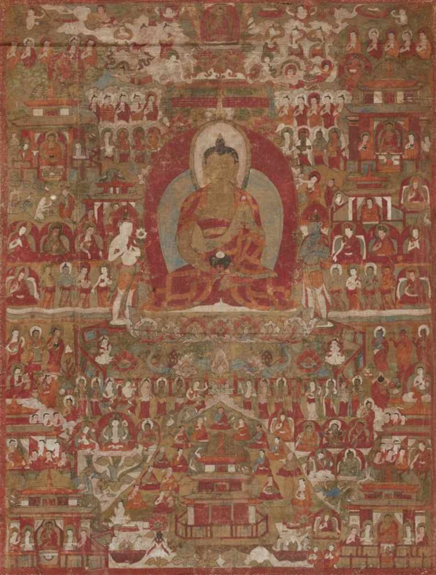 A Tibetan thangka of Amitabha in Sukhavati. 15th century or later