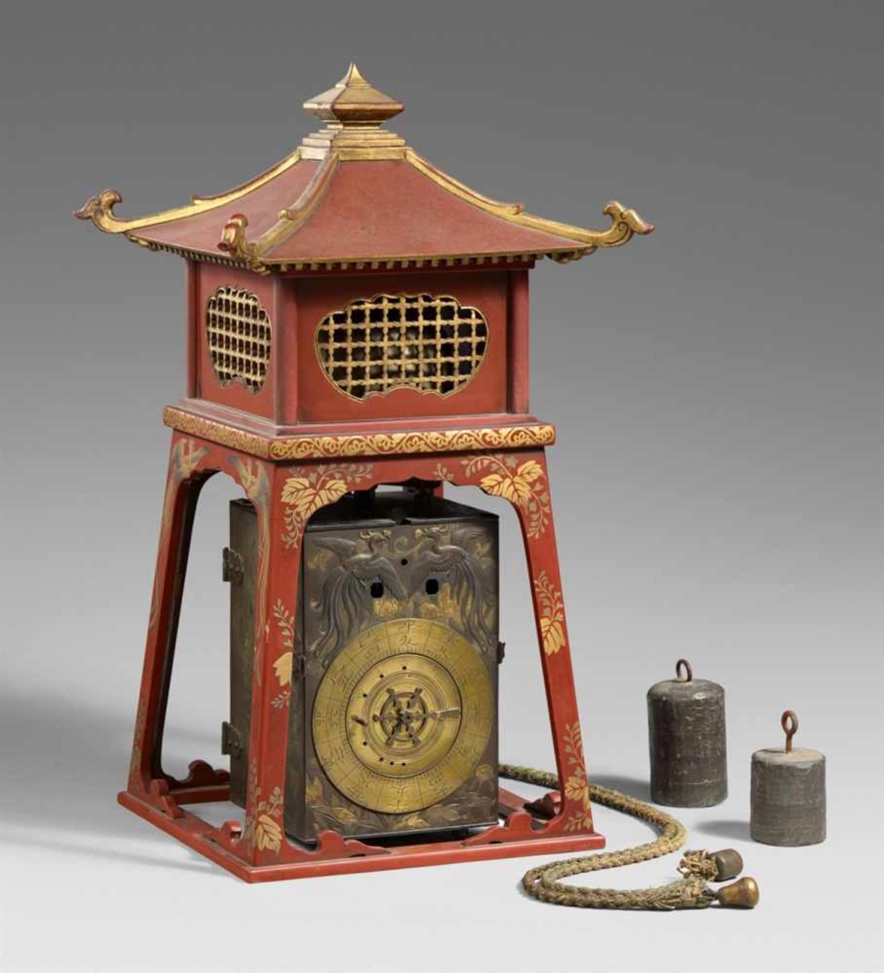 An iron and brass lantern clock (yagura-dokei). 19th century