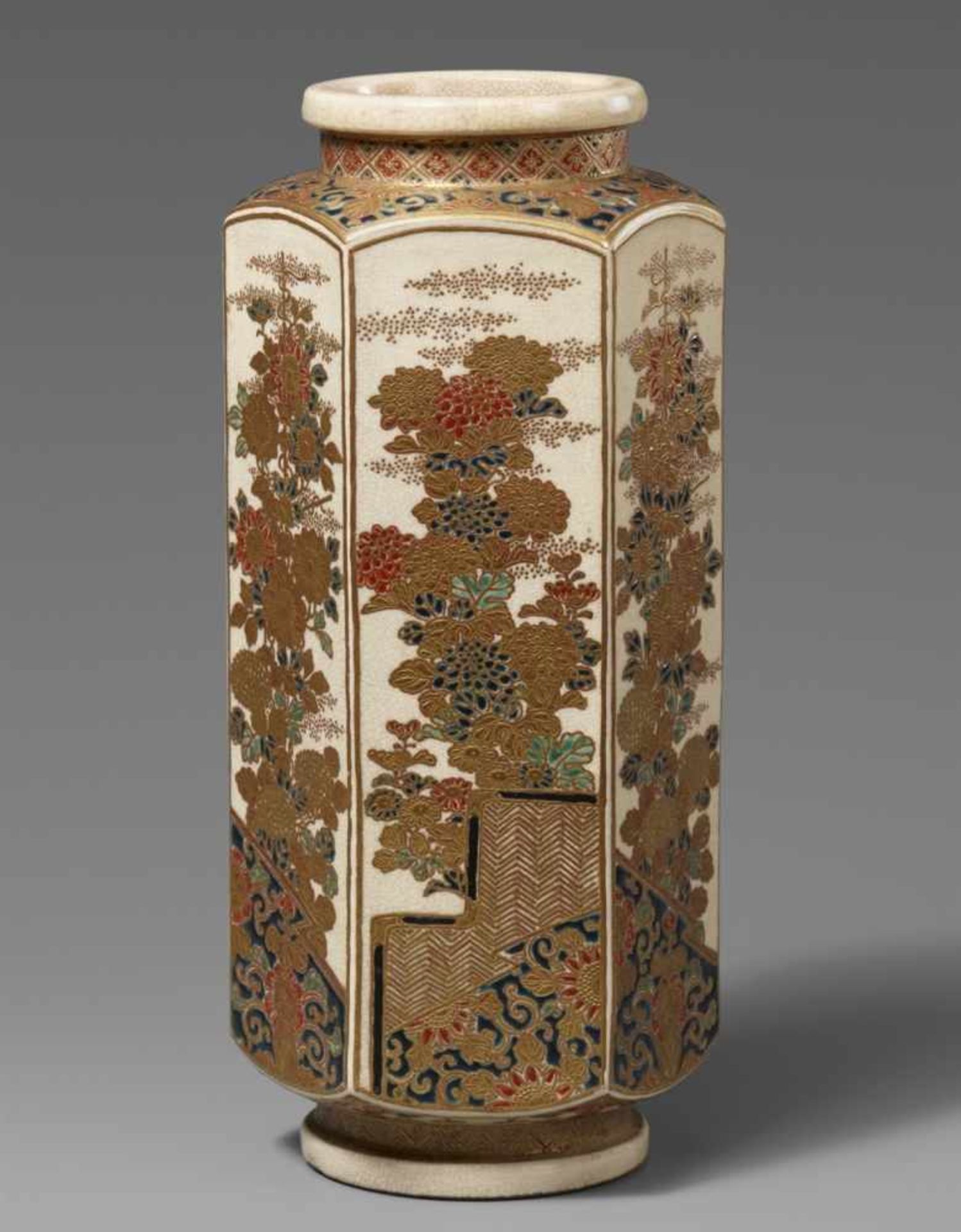 A hexagonal Satsuma vase. Second half 19th century