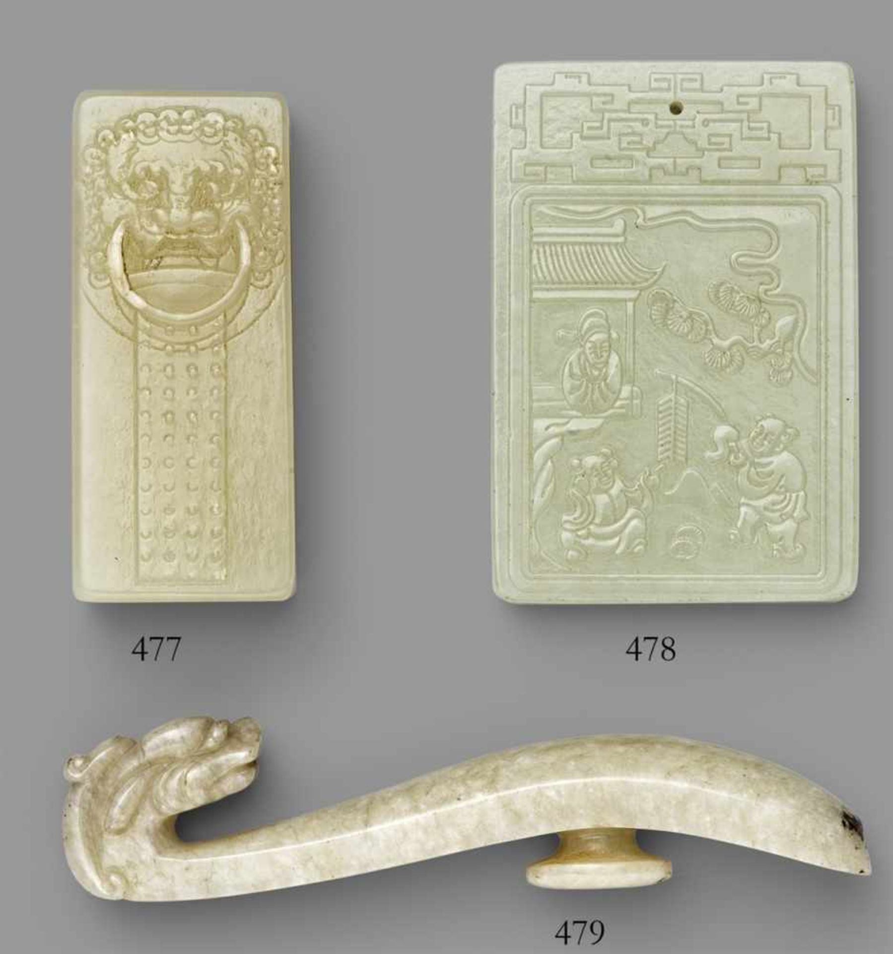 A light grey seladon jade scabbard slide. Qing dynasty