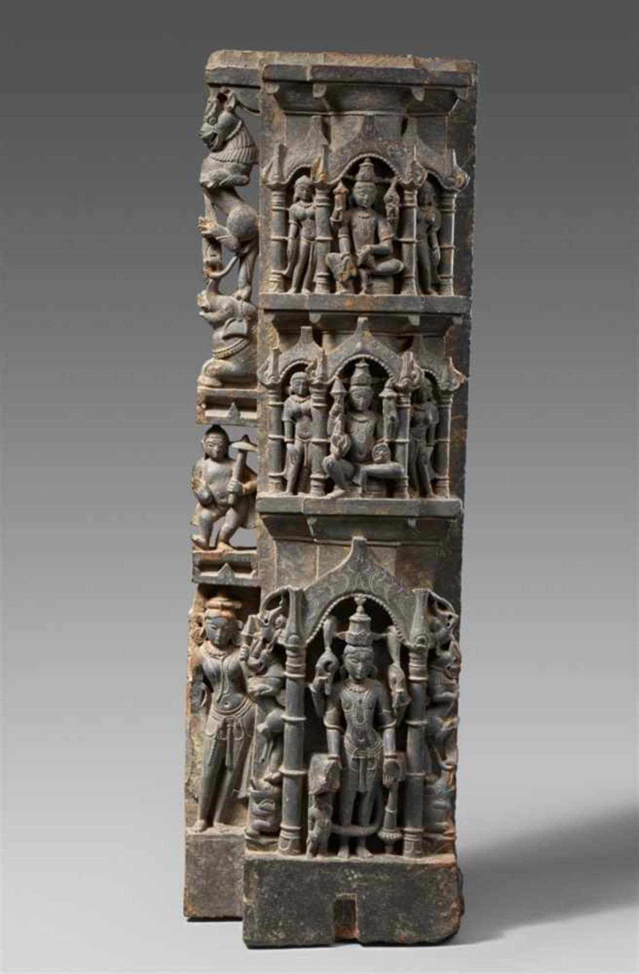 A Central Indian dark grey stone pilaster. 11th century