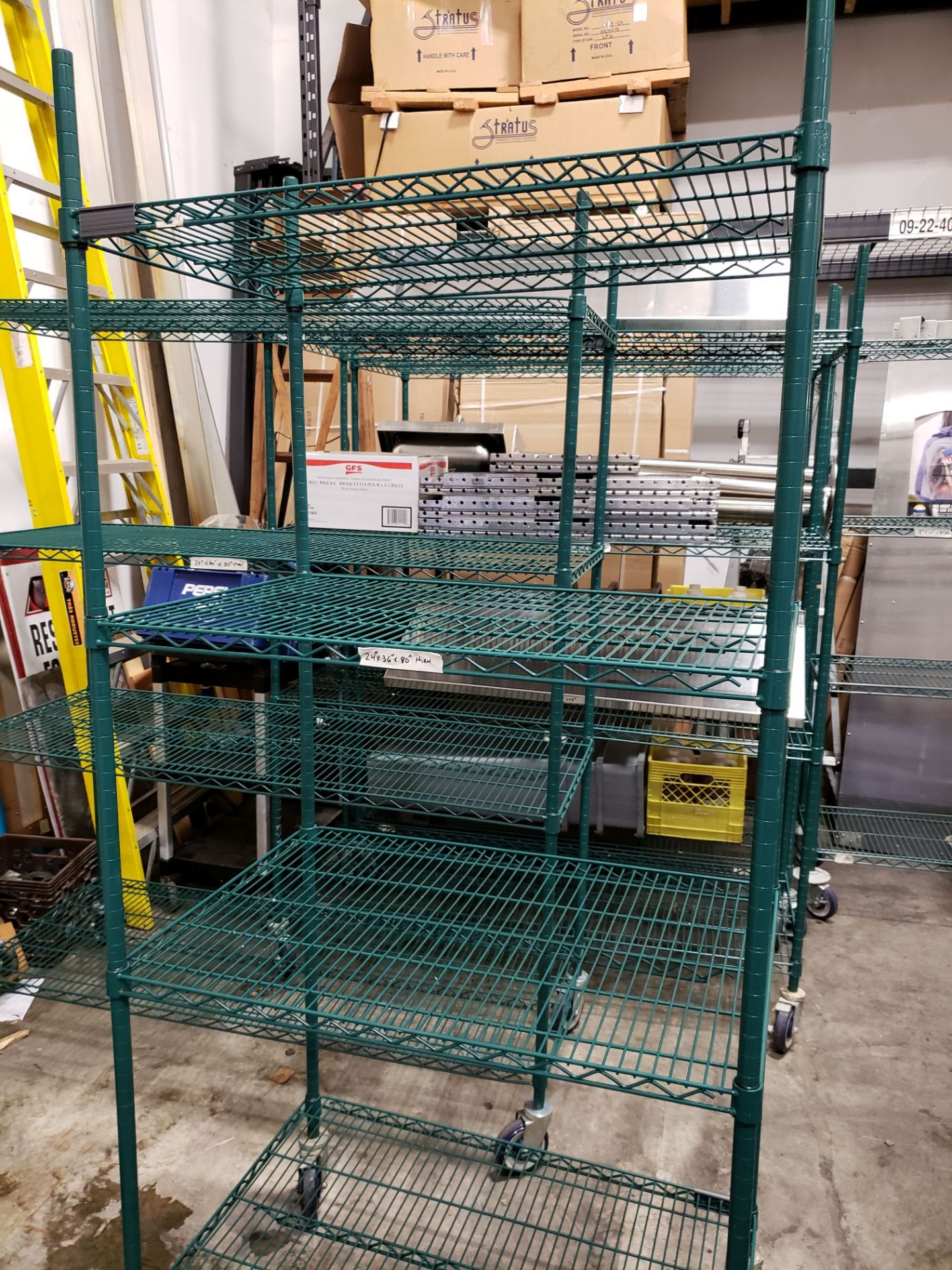 24" x 36" x 80" High Green Epoxy 4 Shelf Rack on Casters - Image 3 of 4