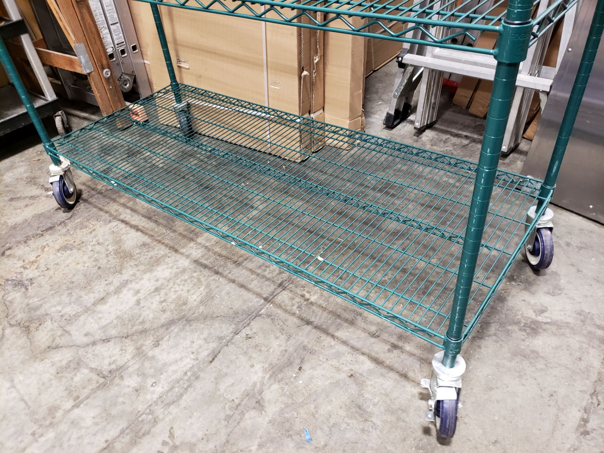 24" x 60" x 80" High Green Epoxy 4 Shelf Rack on Casters - Image 3 of 4