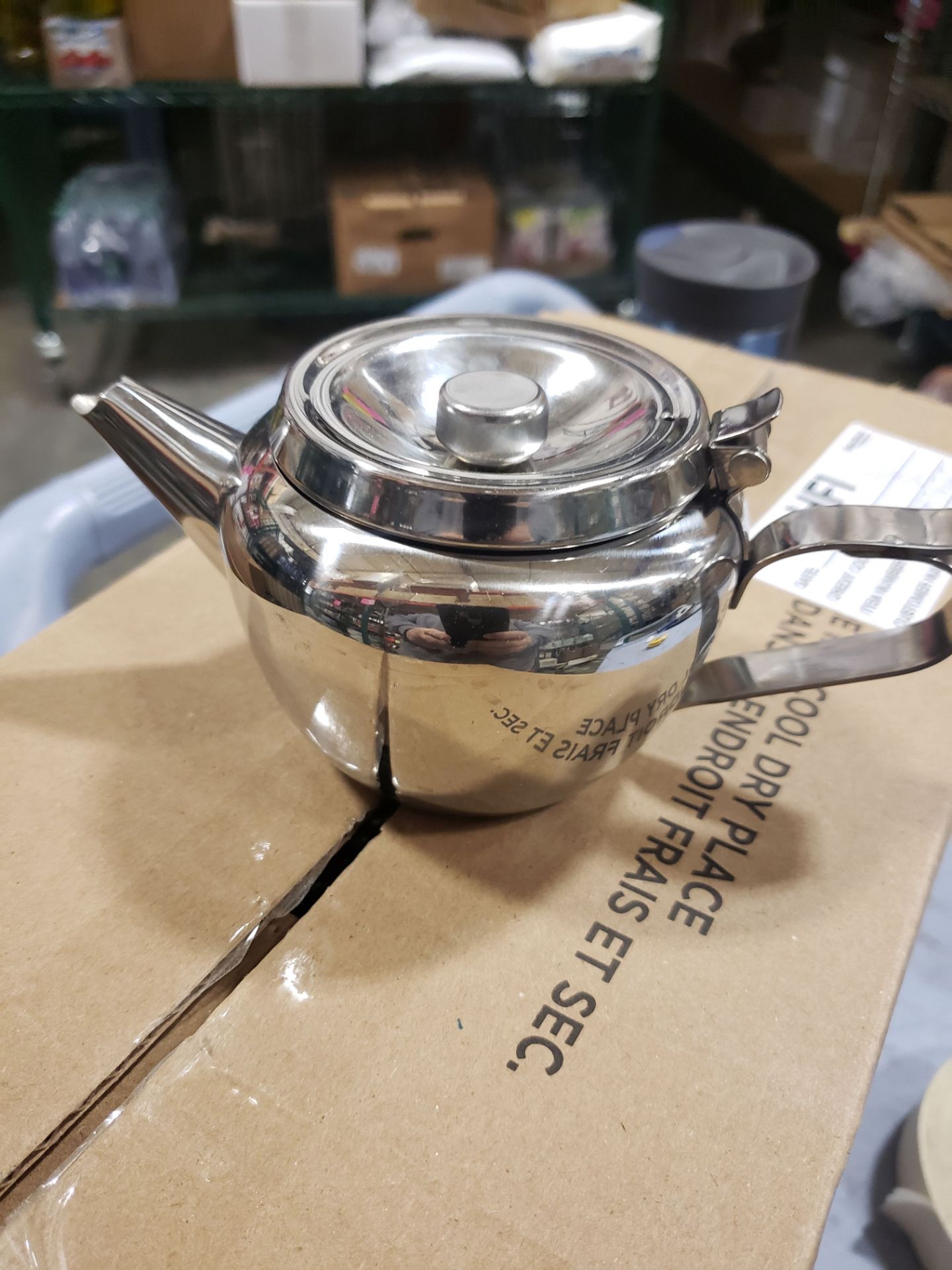 Stainless Tea Pots with Hinged Lids - Lot of 12