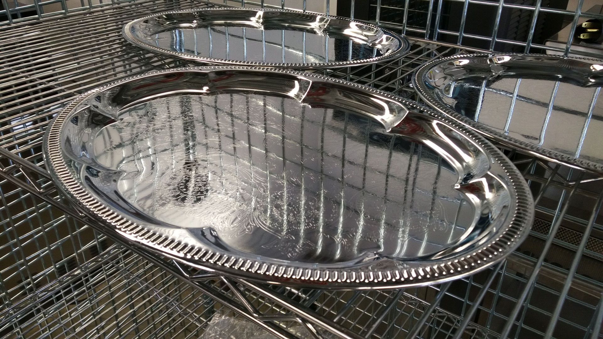 18" Oval Chrome Plated Steel Platters - Lot of 3