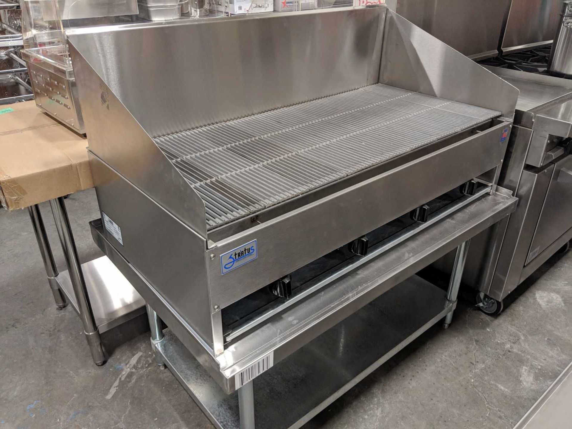 48" Natural Gas Lava Rock Charbroiler with 12" Backsplash and Stand