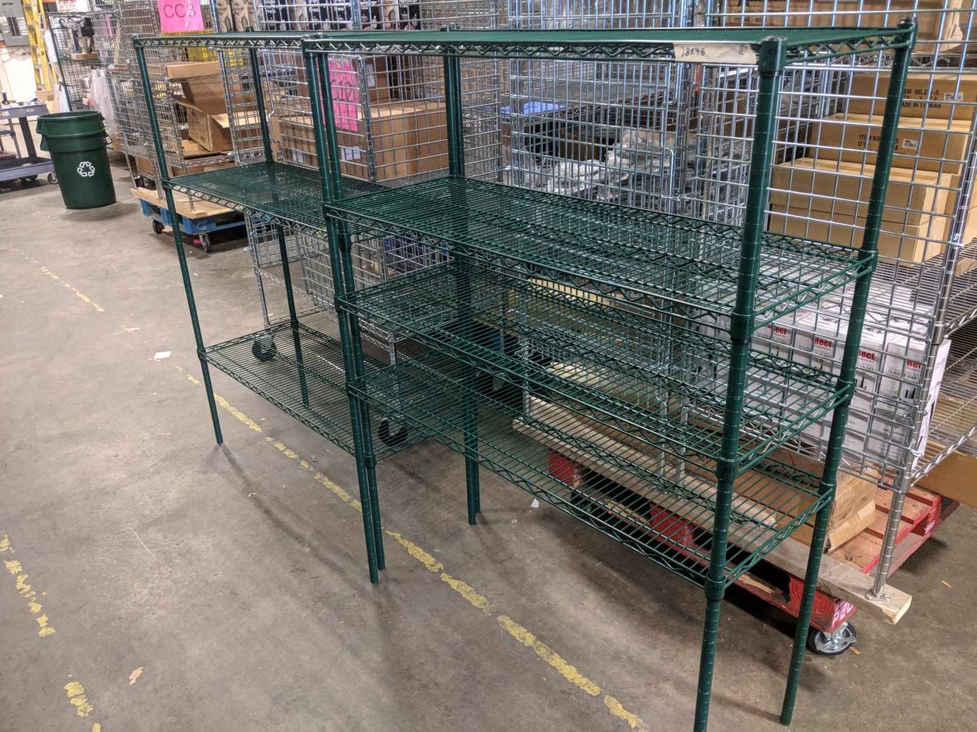 18" x 48" x 64" 4 and 3 Tier Epoxy Shelving Units - Lot of 2 (8 Posts, 7 Shelves)