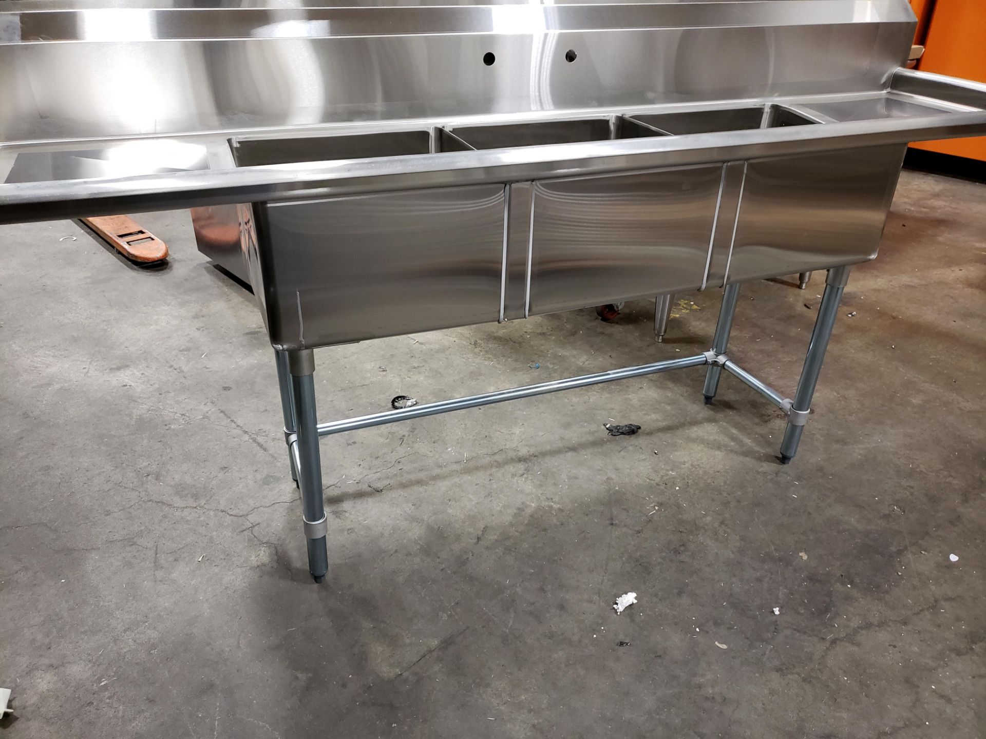 Corner Drain Triple Two Drainboard Sink, Overall Dims 90” x 23.5” x 44” - Image 3 of 4