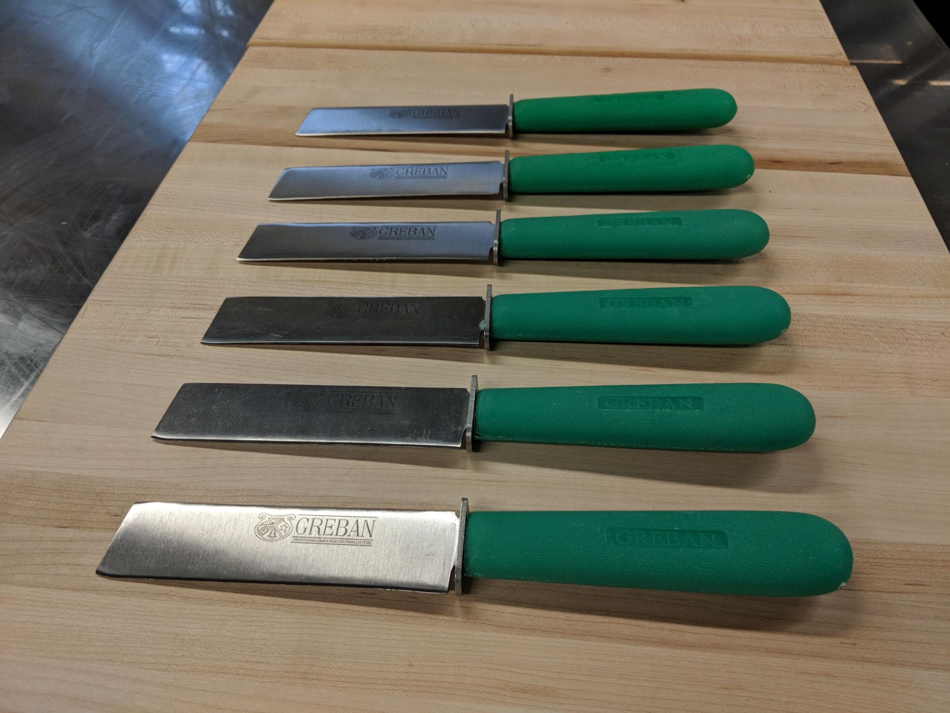4.5” Green Handle Greban Cut-Off Knives w/Guard - Lot of 6 - Image 2 of 3