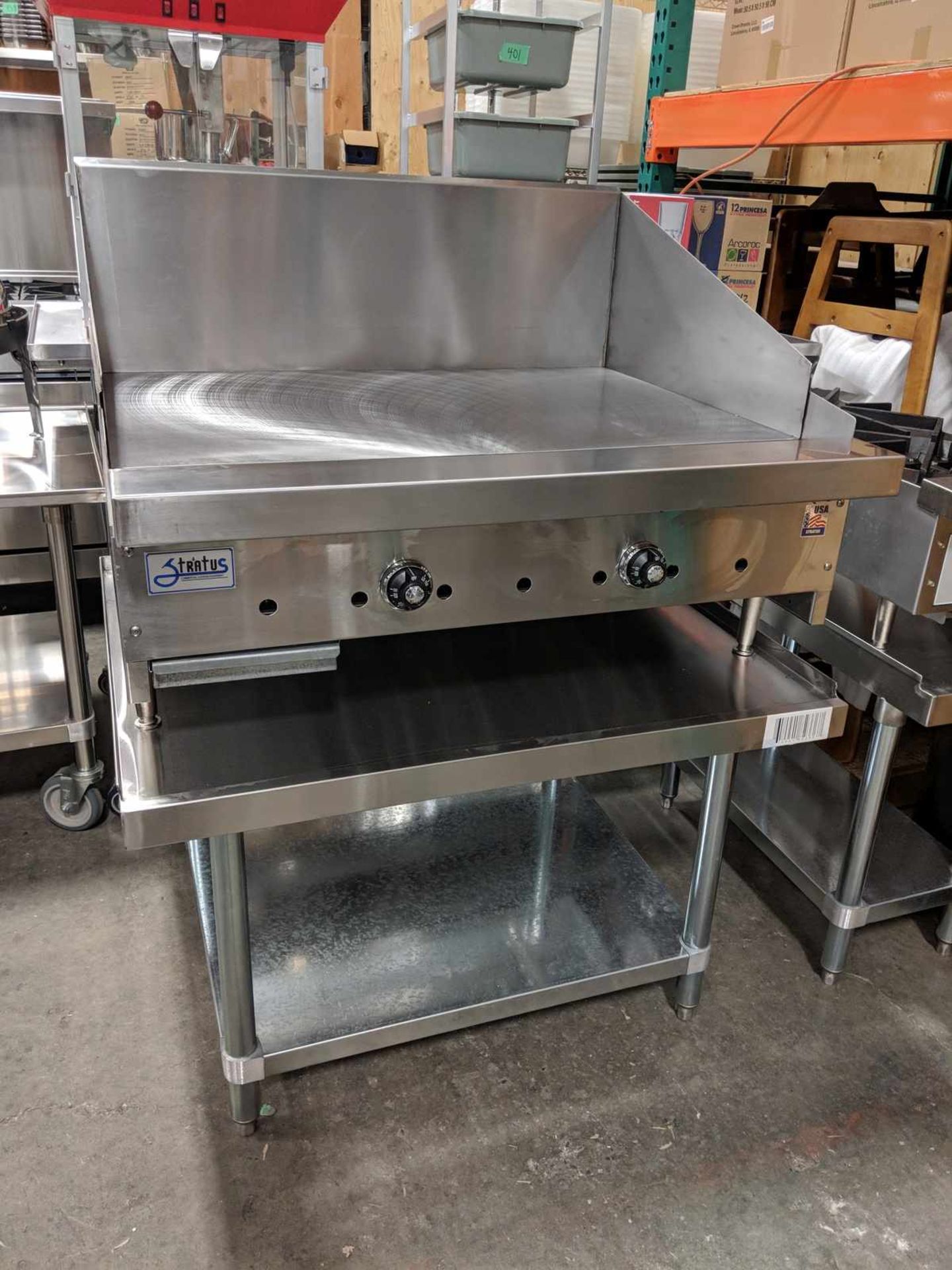 36" Propane Thermostatic Griddle with 12" Backsplash and Equip Stand, 90K BTU
