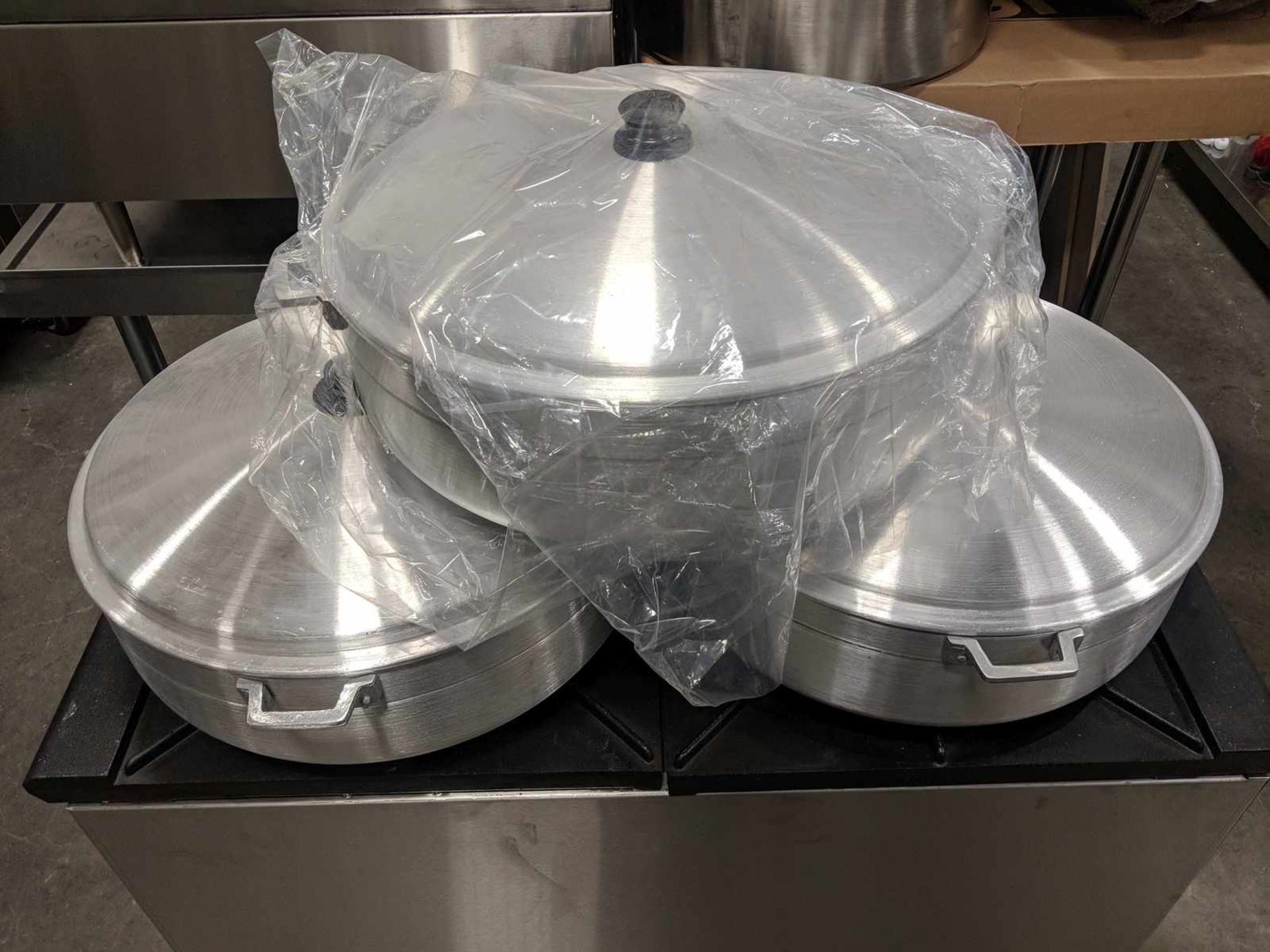 22.6qt Aluminum Caldero Braising Pots with Lids - Lot of 3 (6 Pieces)