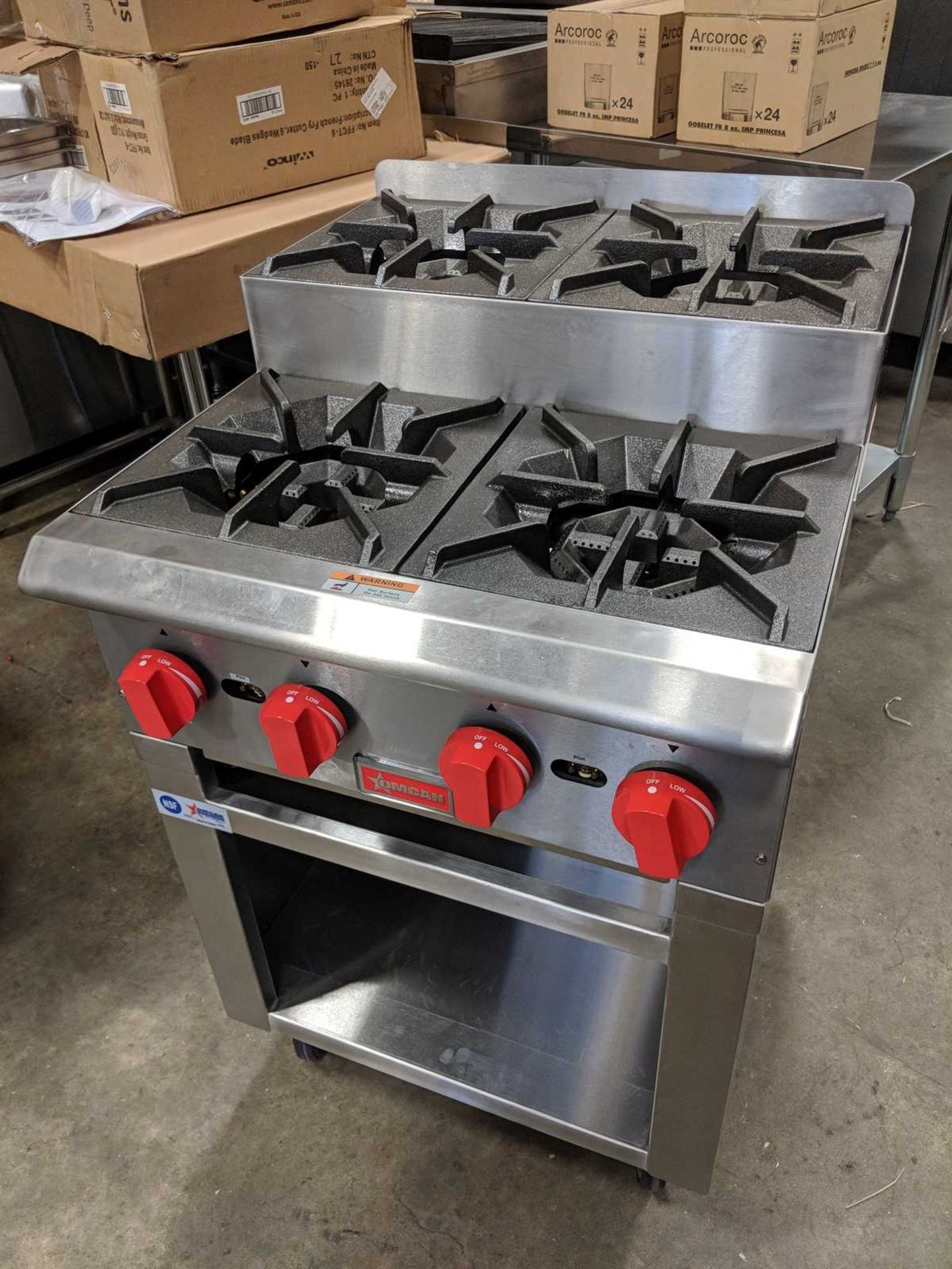 24" Four Burner Step Up Hot Plate with Cabinet Base