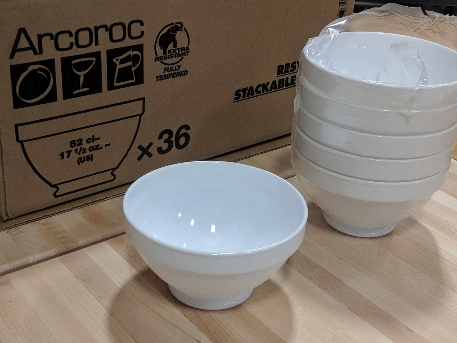 17.5oz/520ml White Stacking Bowls - Lot of 36 (1 Case), Arcoroc 17144