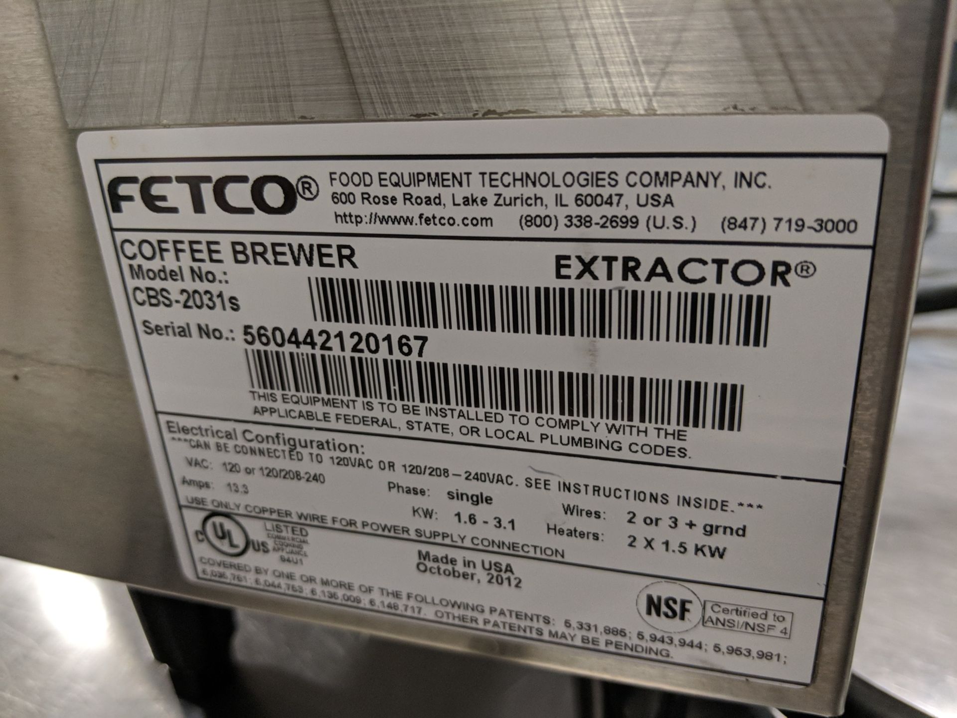 Fetco Extractor Series 1 Gallon Coffee Brewer, model CBS-2031s - Image 4 of 6