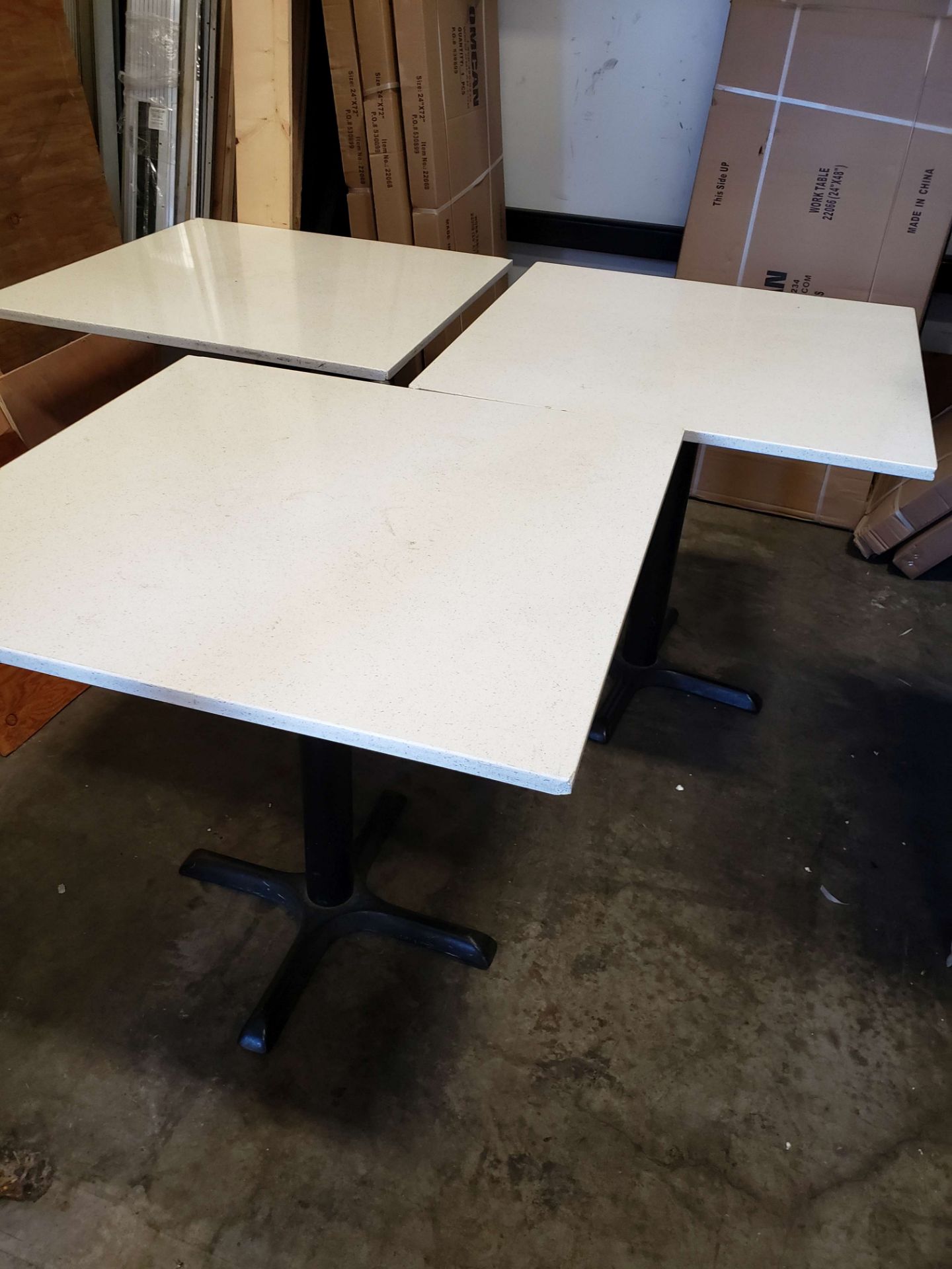 31" x 32" White Stone Top Tables - Lot of 3