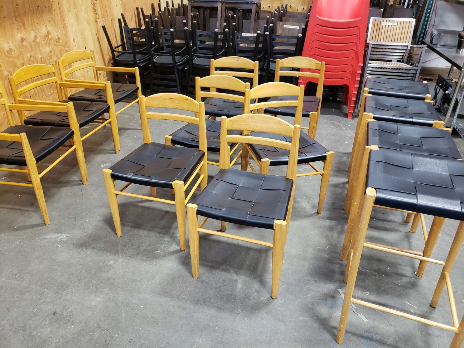 Wood Chairs & Stools with Weave Seating - Lot of 13 Total