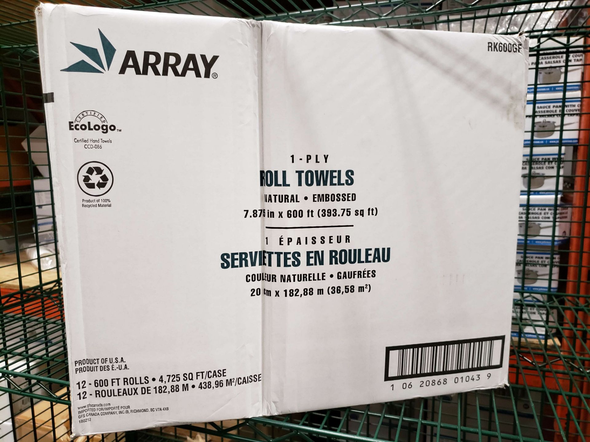 Array 1 Ply Roll Towels - Case of 12 x 600' Rolls