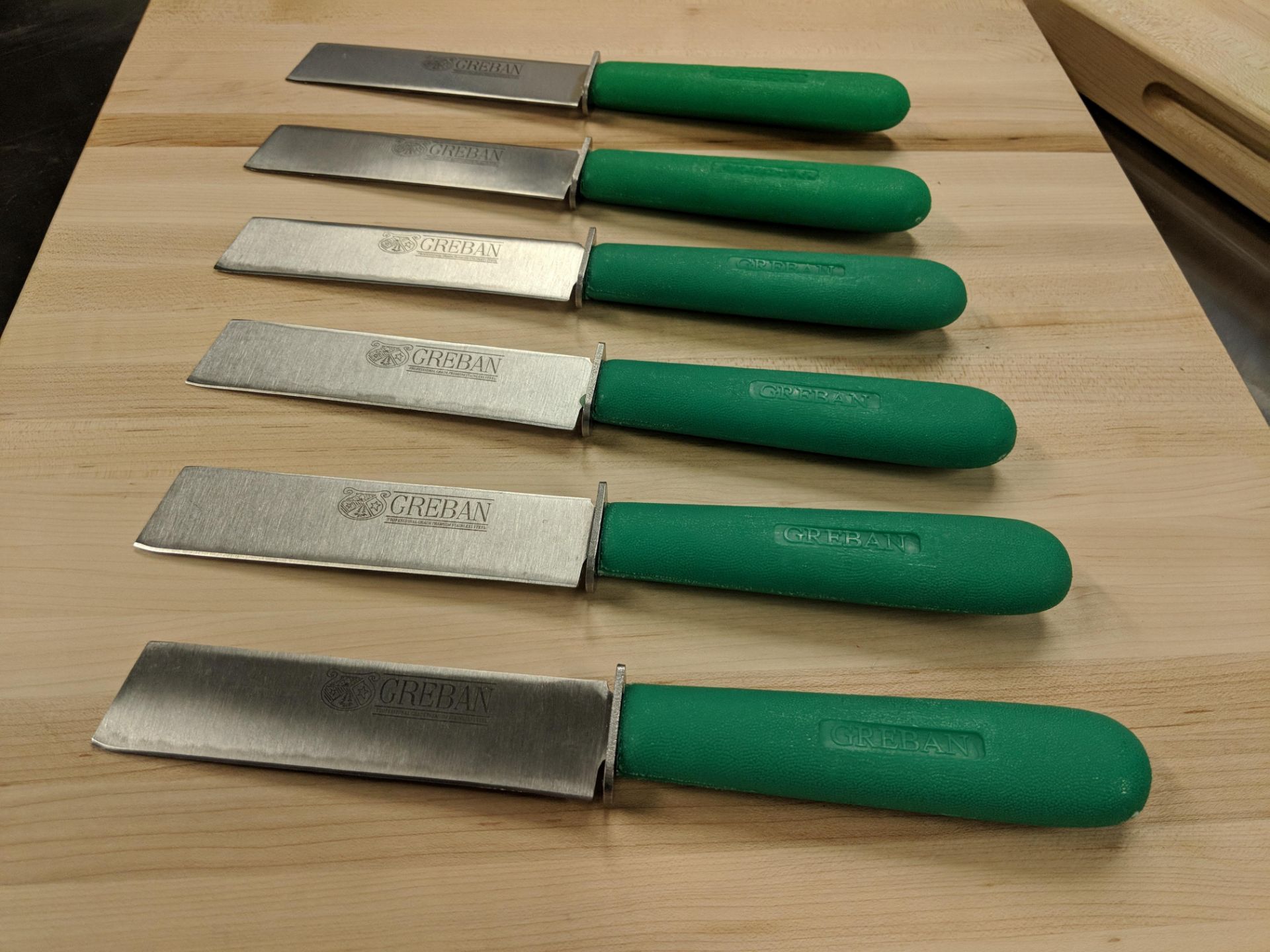 4.5” Green Handle Greban Cut-Off Knives w/Guard - Lot of 6
