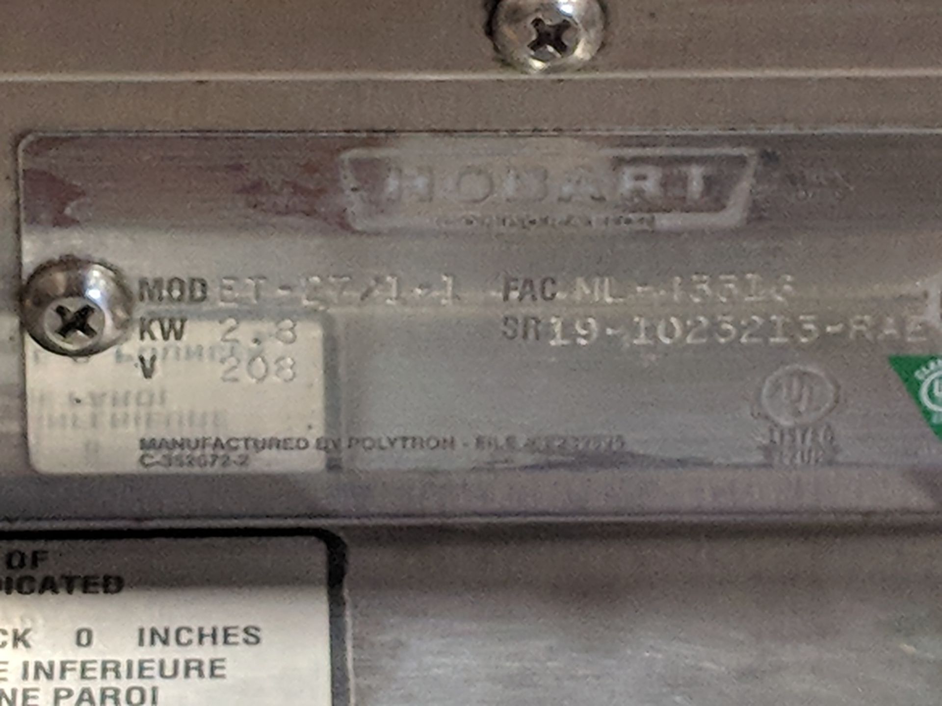 Hobart 4 Slicer Toaster, 208v, model ET-27, serial #19-1023213-RAE - Image 3 of 6