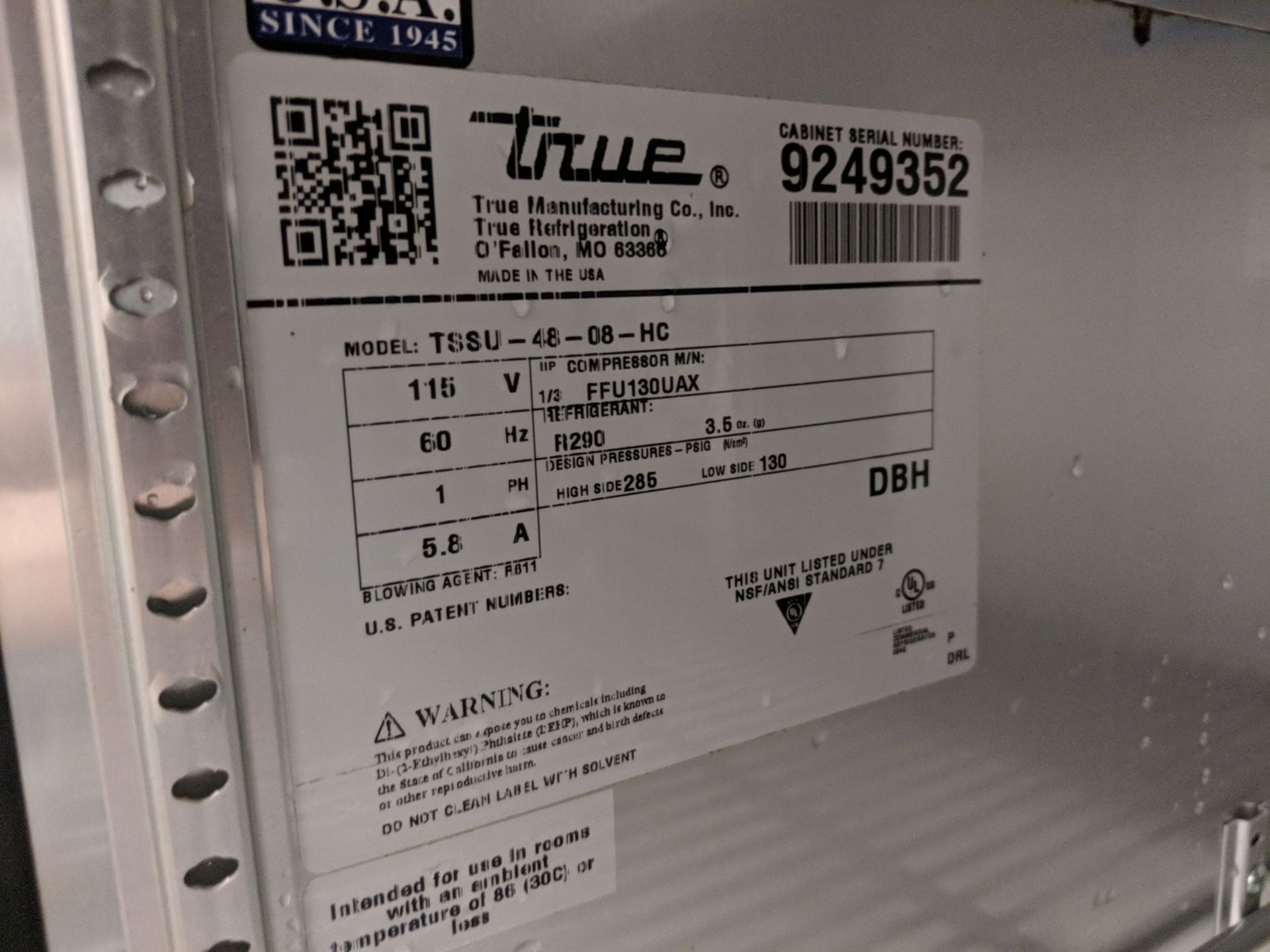 True 48" Sandwich Prep Table, model TSSU-48-08-HC - Image 4 of 9