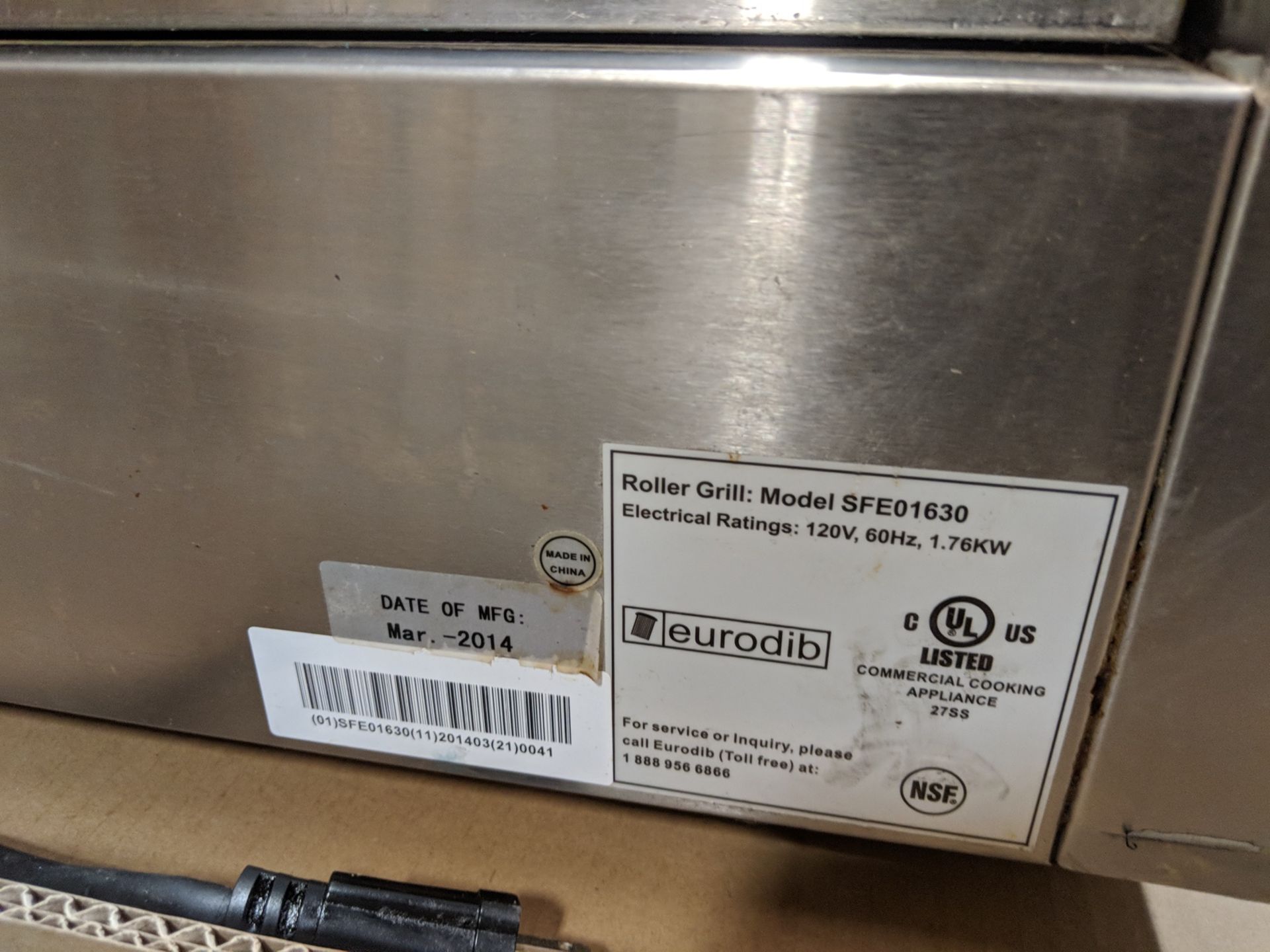 Eurodib 32" Hot Dog Roller Grill, model SFE01630, serial 2014030041 - Image 4 of 5