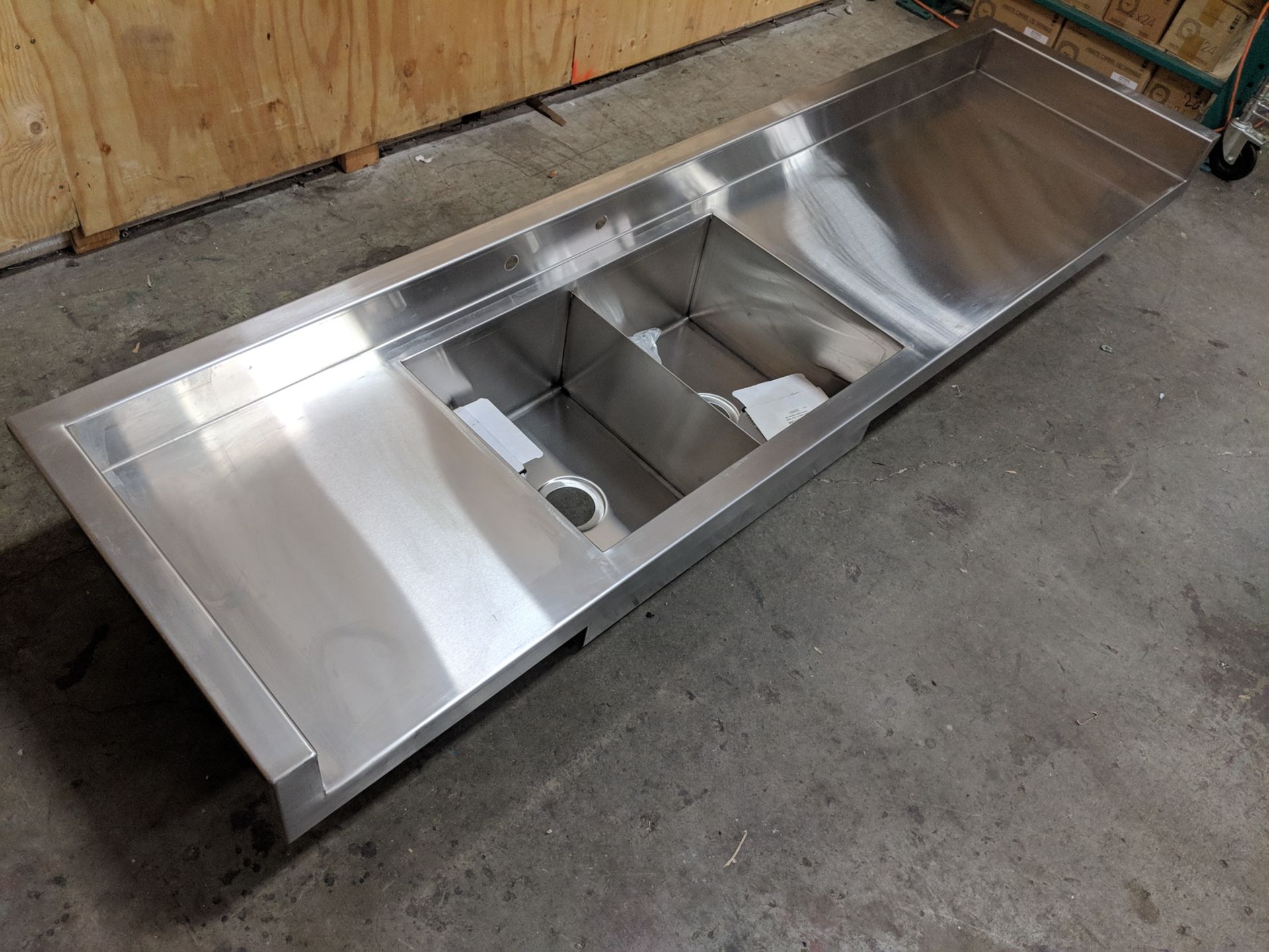 24" x 90" Custom Sink and Tabling, Fully Welded with Drains - Image 7 of 9