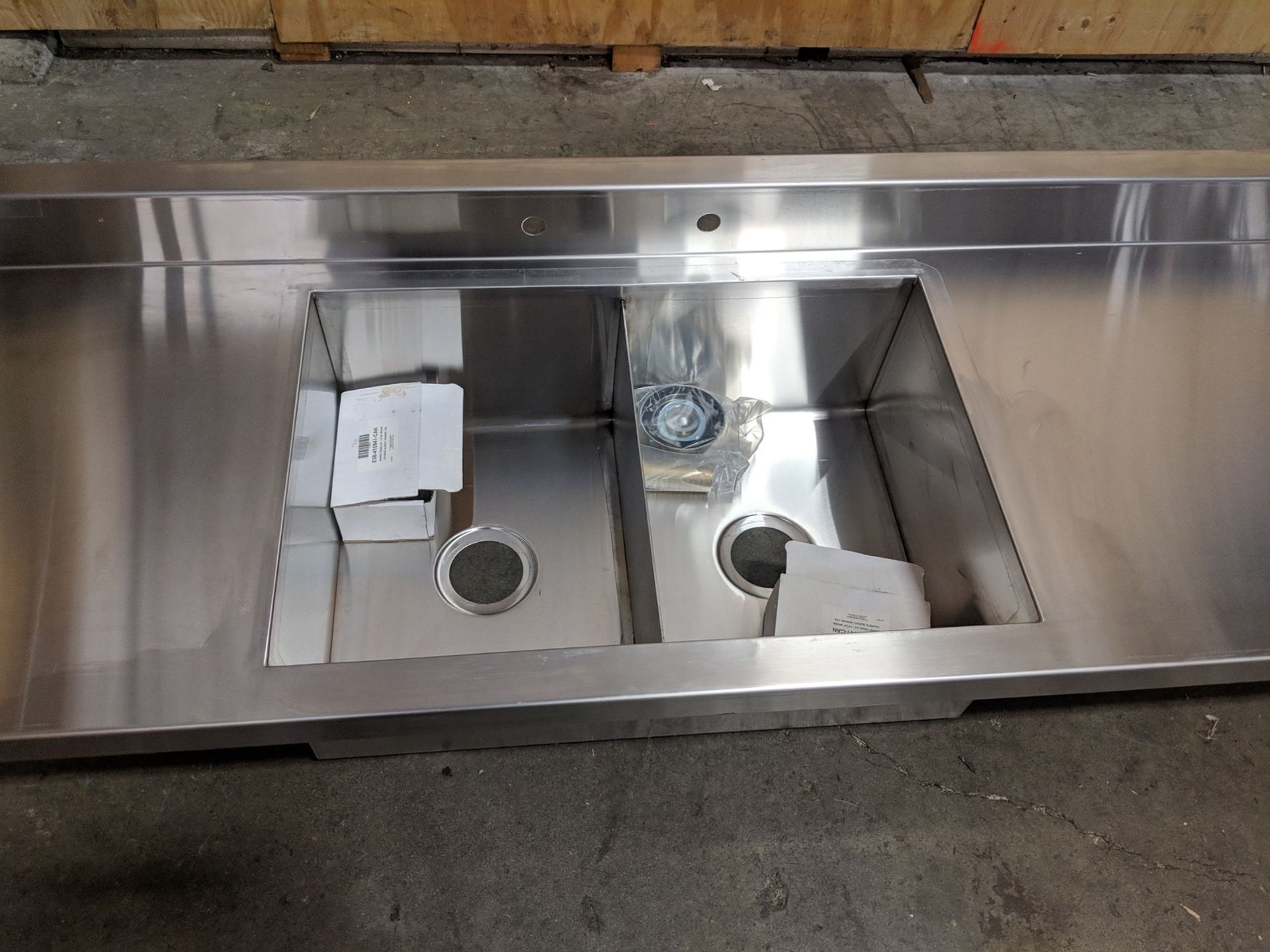 24" x 90" Custom Sink and Tabling, Fully Welded with Drains - Image 8 of 9