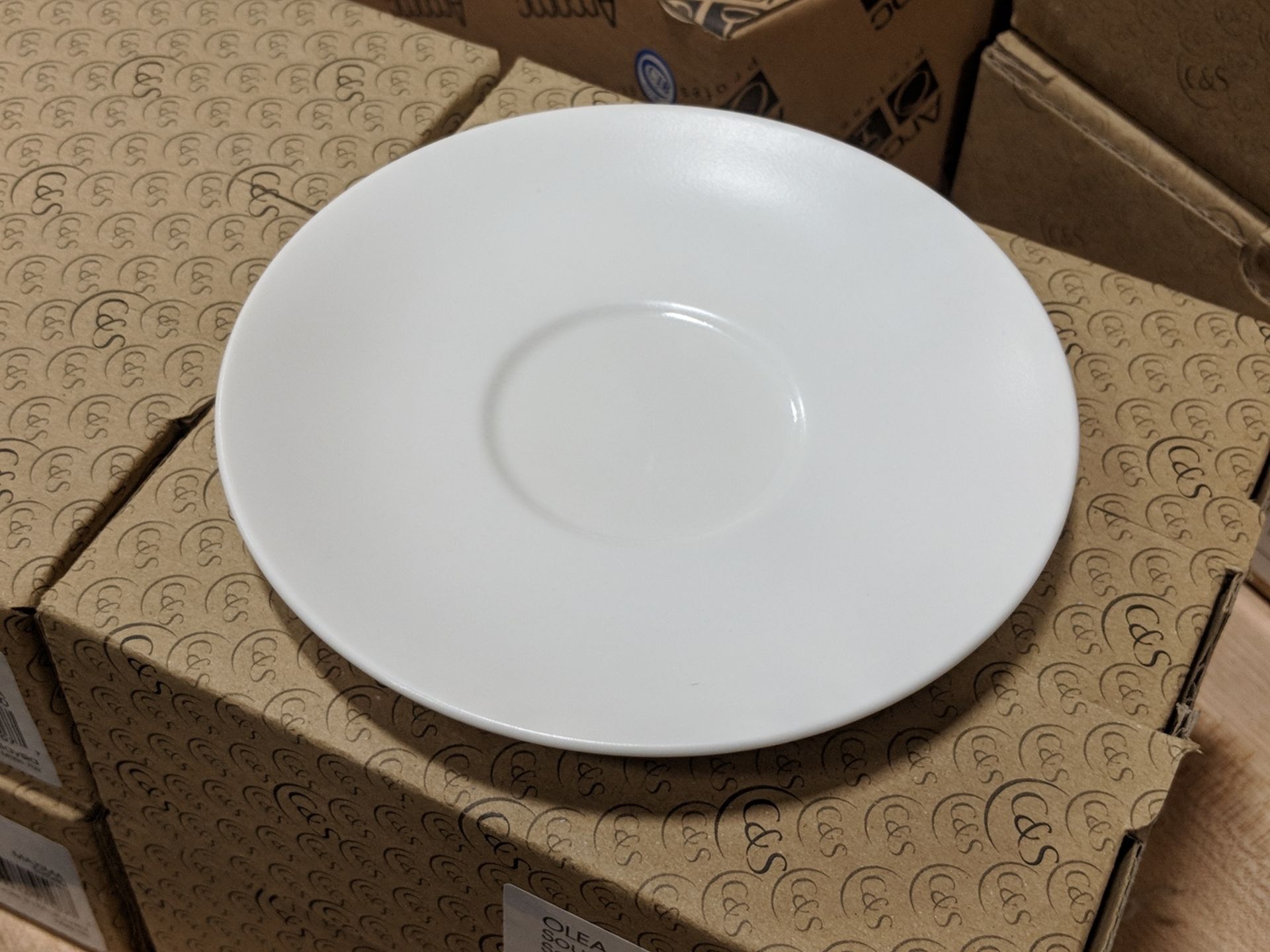 5-5/8" White Porcelain Saucers, Arcoroc "Olea" S2540 - Lot of 24