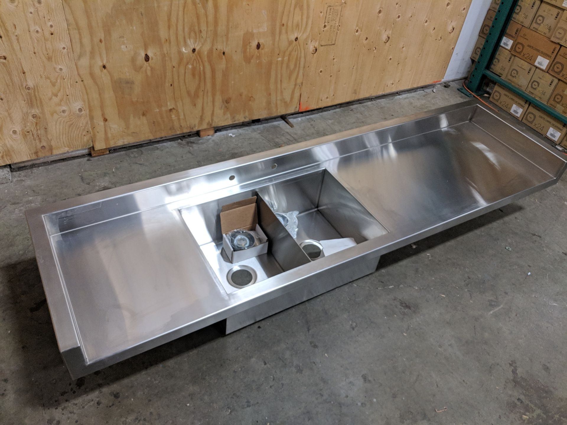 24" x 90" Custom Sink and Tabling, Fully Welded with Drains