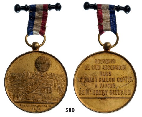 Memorial Medal "Souvenir of my ascent in the hotair baloonâ€šÃ„Â¶ Giffard" 1879