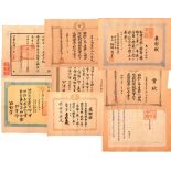 Group of 8 Chinese Imperial Awarding Documents