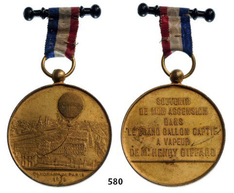 Memorial Medal "Souvenir of my ascent in the hotair baloonâ€šÃ„Â¶ Giffard" 1879 - Image 2 of 2