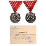 Medal for Military Merit and Diploma awarded to a Yugoslav Citizen, instituted in 1952