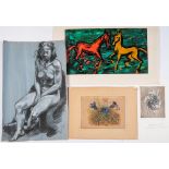 Set composed of four original draw & paintings on paper